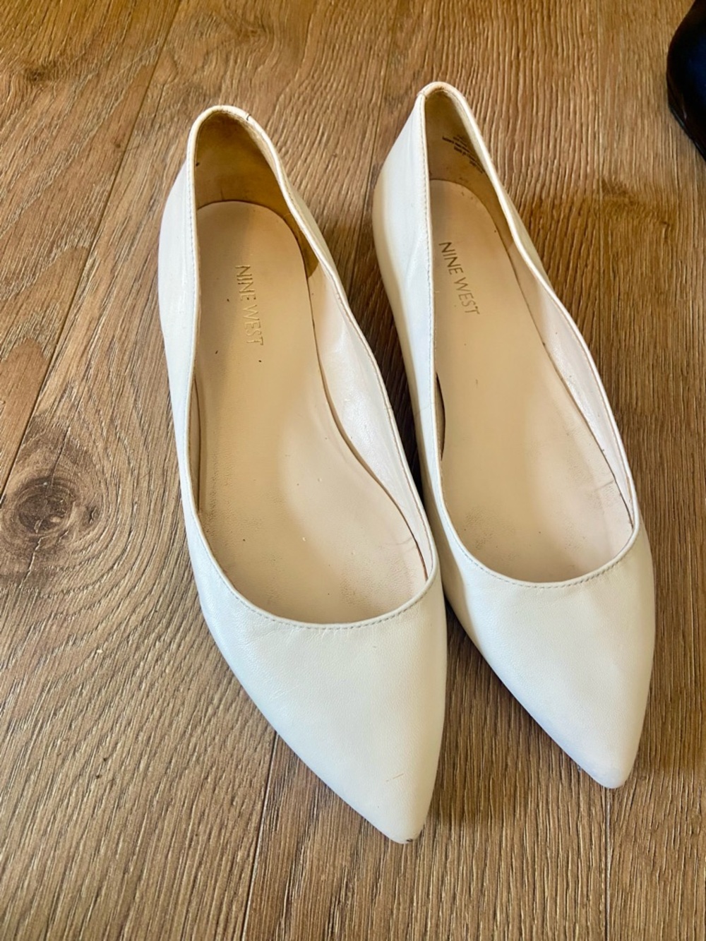 Nine West Cream Pointed-Toe  Flats - Neutral Slip-Ons